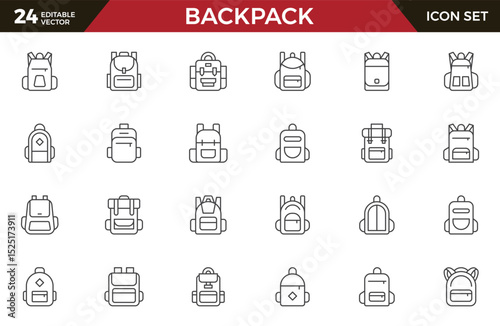 Set of outline Backpack icon set. Collection of high quality black outline logo for web site design and mobile apps. Vector illustration on a white background.