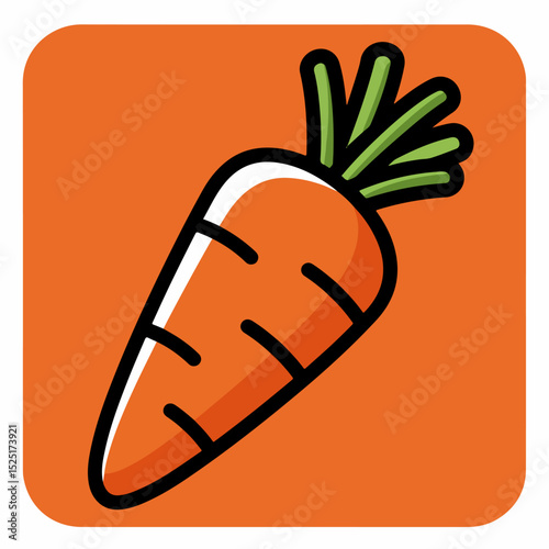 Orange carrot illustration on orange background. Detailed carrot image shows root vegetable with green leaves. Simple carrot graphic perfect for gardening blogs and websites.