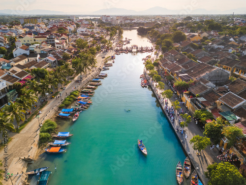 Scenic Drone View Of Hoi An Ancient Town And Thu Bon River In Vietnam