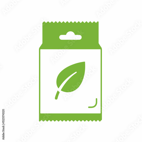 Green eco-friendly seed packet packaging design.  Seed packet shows single leaf symbol.  This simple seed packaging is perfect for your gardening business.