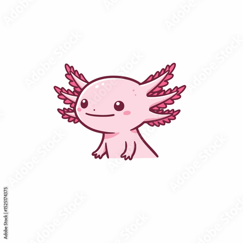 Adorable axolotl Ambystoma mexicanum illustration. Pink axolotl with feathery gills perfect for children's book. Cute axolotl character design ideal for pediatric or cardiology clinic branding.