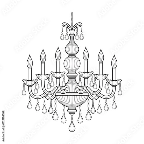 A chandelier illustration line art of a coloring page 