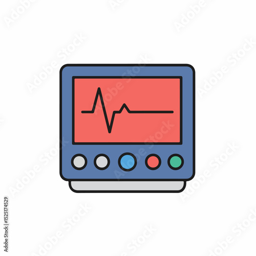 Medical monitor displaying heart rate, showing a normal sinus rhythm on screen.  Compact medical device with colorful buttons, used for patient monitoring in hospitals and clinics.