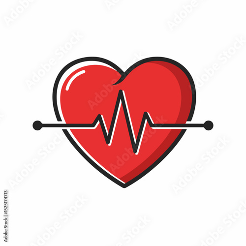 Red heart with heartbeat line.  Medical illustration shows healthy heart rhythm.  Concept image ideal for pediatric or cardiology clinics, suitable for brochures, presentations,