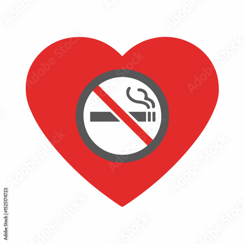 Red heart with no smoking sign.  Image shows a large red heart with a no smoking symbol inside.