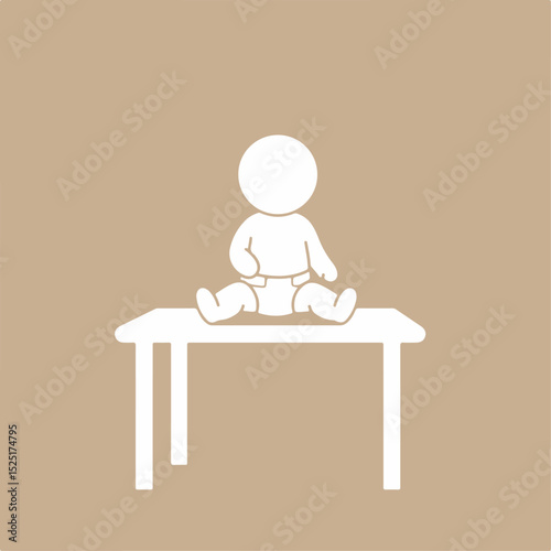 Infant on examination table, simple icon, child healthcare symbol.  Baby on pediatrician table, minimalist design for clinic brochure.