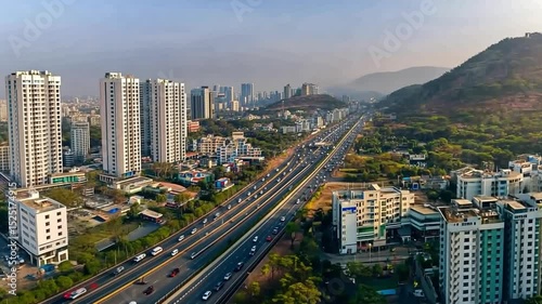 Aerial View of Mumbai Highway and Skyline