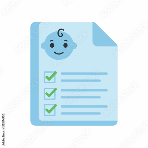 Baby checklist form with cute cartoon baby illustration.  Newborn baby care instructions document with checkboxes.  Printable checklist for pediatrician or cardiologist appointments.