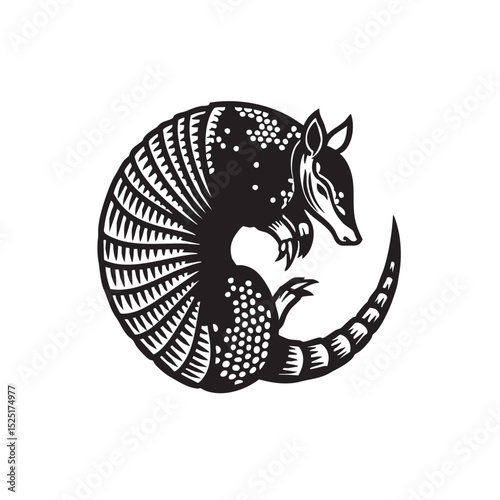 Armadillo Circle A Striking Black and White Illustration