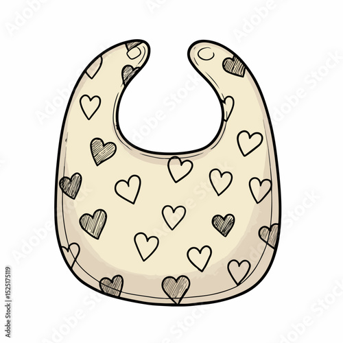 Cute baby bib with hearts pattern. Beige baby bib is perfect for newborns.  Adorable baby bib design with small hearts for use in pediatric or cardiology clinics.