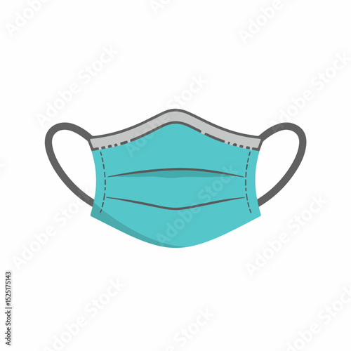 Medical face mask, teal blue color, protective equipment for health. Disposable face mask design for hygiene and safety.  Illustrative face mask suitable for pediatric or cardiology clinic brochures.