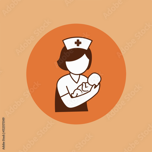 Nurse holding newborn baby in her arms. Gentle nurse carefully cradles tiny infant.  Image perfect for pediatric or cardiology clinic brochures. This heartwarming scene showcases compassionate care,