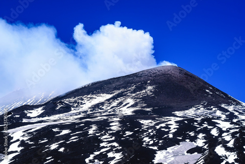 Smoke rising from Mount Etna’s peak early in the morning
