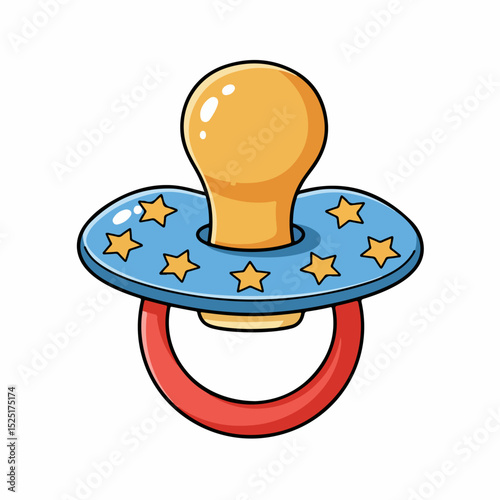 Cute baby pacifier with blue shield and yellow nipple.  Pacifier features stars design, perfect for baby shower gifts or newborn announcements.