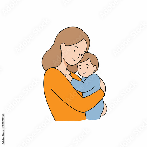 Tender mother lovingly holding baby.  Mother and child embrace symbolizes maternal bond.  Heartwarming illustration perfect for pediatric or gynecology brochures and advertisements.