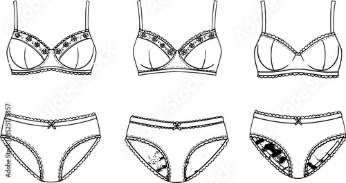 Vector illustration. Set of women's underwear
