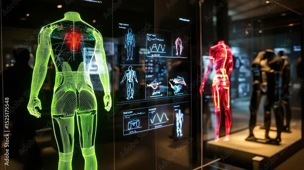 Interactive anatomical displays, showcasing human body structure and ...