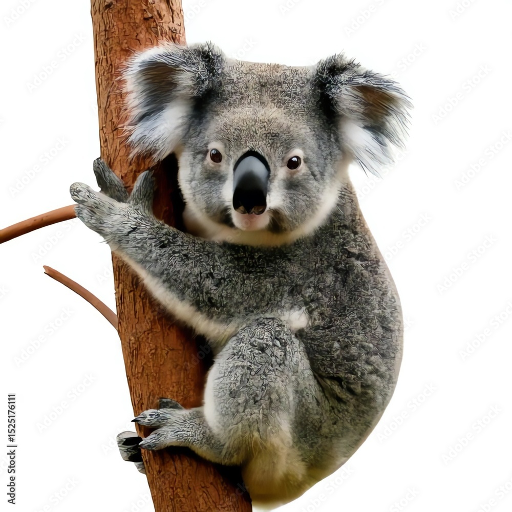 Fototapeta premium Adorable Koala Clinging to a Tree Trunk: High-Resolution Wildlife Photography