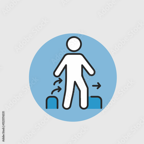 Person standing on uneven surfaces, demonstrating balance and stability exercises. Simple icon showing leg exercises for rehabilitation.