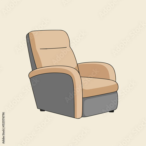 Comfortable beige and gray recliner chair. Stylish armchair with soft upholstery ideal for relaxation and rest.