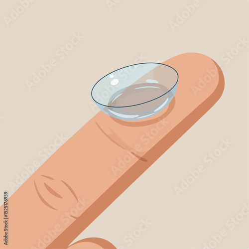 Contact lens on fingertip, clear medical illustration.  High-quality image shows contact lens detail, perfect for medical publications.
