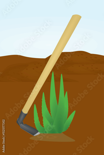 Metal garden hoe. vector illustration