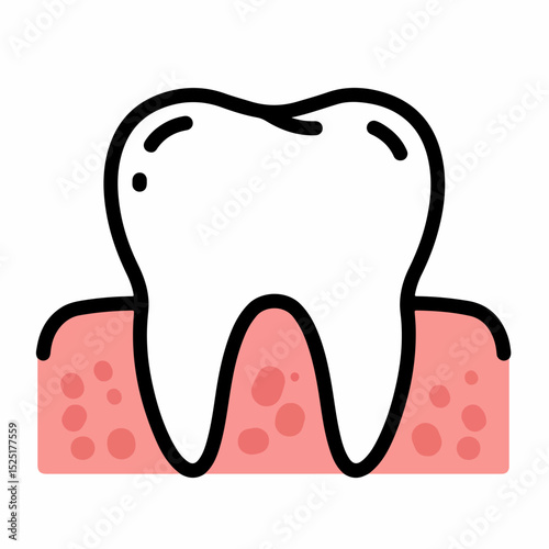 Healthy tooth illustration, strong enamel and gum, perfect dental hygiene, for oral care.  Healthy tooth image shows bright white tooth with pink gums, representing dental health.