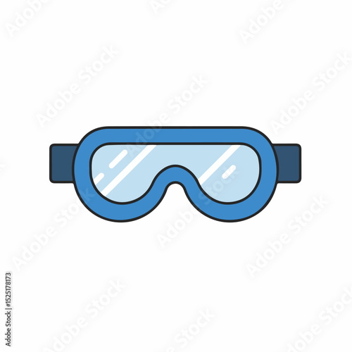 Protective eyewear, blue safety glasses with transparent lenses and dark blue frame.  Essential safety equipment for laboratory work, these glasses provide eye protection.
