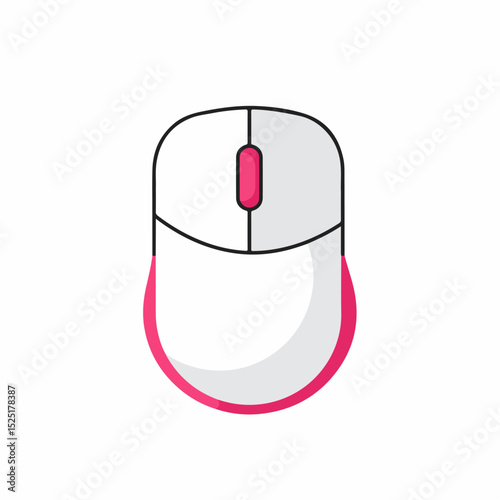 Modern computer mouse with pink accents.  Ergonomic design computer mouse ideal for comfortable use. Stylish computer mouse for presentations and web design.
