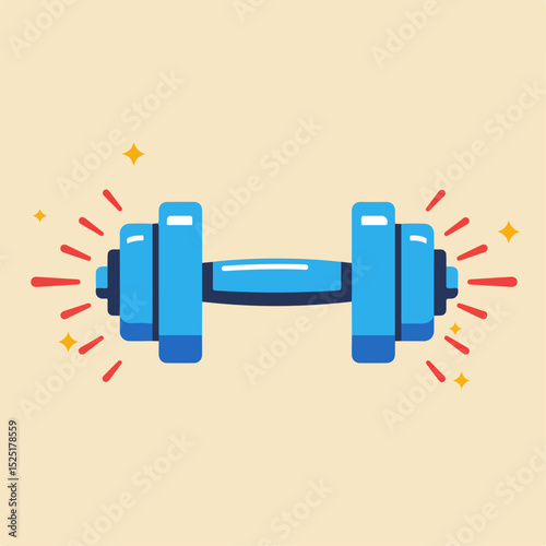 Blue dumbbell with shining sparkles.  Fitness equipment illustration perfect for gym posters or fitness app icon.