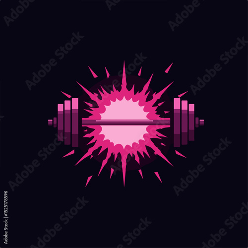 Pink barbell with weight plates exploding in pink splash. Fitness symbol with barbell and weight plates, perfect for gym logo or fitness apparel. This dynamic fitness design is ideal for gym branding,