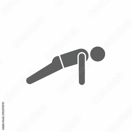 Simple fitness icon depicting person doing plank exercise.  This fitness illustration shows person in plank position for strength training.  Concept fitness image perfect for gym websites,
