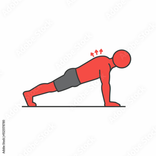Fitness exercise plank pose for strong back. Man performing plank exercise to strengthen core muscles and improve posture. This fitness illustration is perfect for fitness blogs, workout guides,
