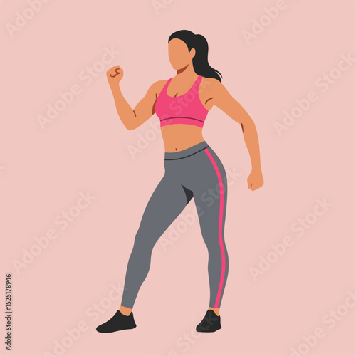 Fitness woman in sportswear, strong female athlete posing with raised fists.  She is ready to workout, demonstrating strength and power. This image is perfect for fitness websites, social media posts,