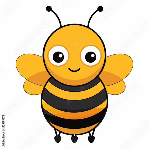 Adorable vector illustration of a chubby cartoon bee with big eyes and a happy smile, designed in kawaii style. Perfect for children’s products, stickers, educational materials, branding, and playful 