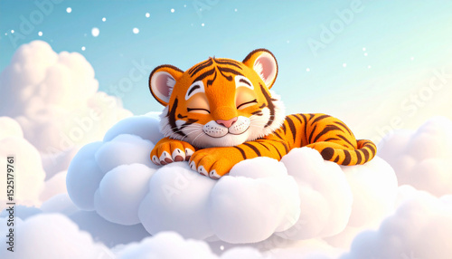 little tiger sleeping on the cloud