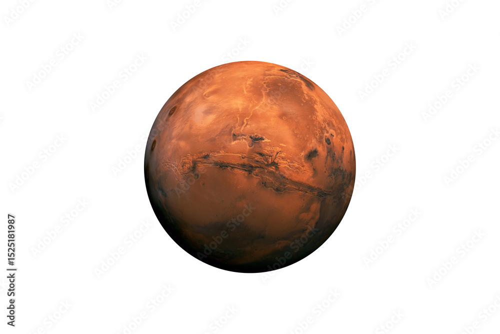 Fototapeta premium Planet Mars on transparent background, cut out. This image elements furnished by NASA.