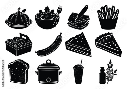 Collection of Black and White Food Icons  Perfect for Menus, Websites, and Apps