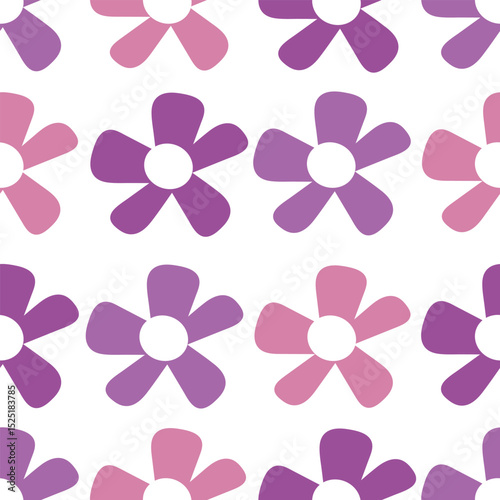 Seamless pattern cartoon flowers purple and leaves. cute botanical wallpaper and pattern for gift wrap paper