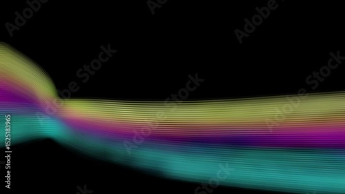 A soft ribbon of pastel rainbow light flows smoothly across a dark background. Gentle animation creating a serene, ethereal effect