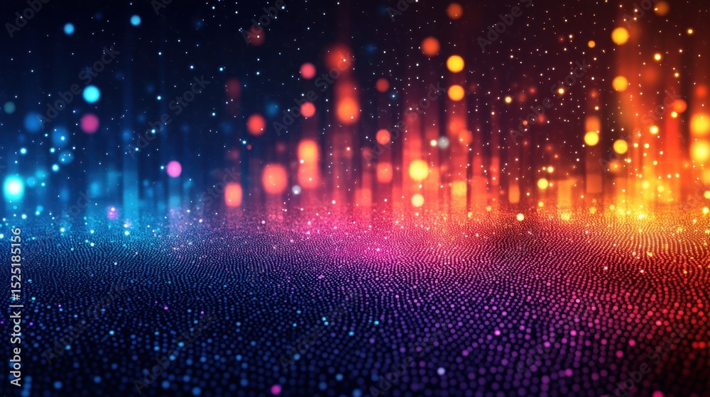 Fototapeta premium Abstract geometric design featuring array of colorful circles, dots. Dark blue background. Modern artistic digital artwork with vibrant playful design. Perfect for various tech designs, web design.