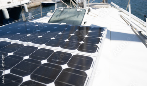 Solar panels on the deck of a sailing boat