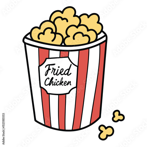 Bucket with Fried Chicken Pieces Isolated on White Background Food Illustration