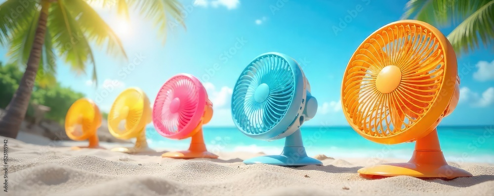 custom made wallpaper toronto digitalA refreshing summer scene featuring multiple vibrant fans providing a cool breeze Perfect for illustrating heatwave relief, summer activities, or staying cool in hot weather , light, decor