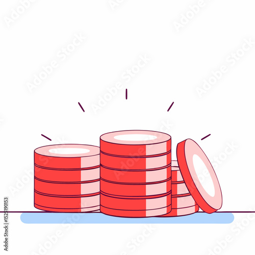 A stack of red coins with a white background. The coins are piled on top of each other, and the image conveys a sense of wealth and abundance