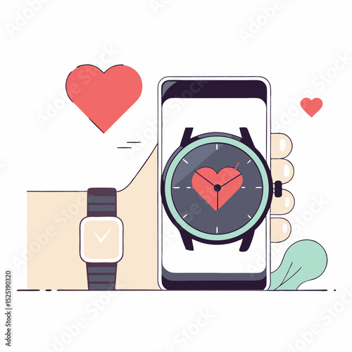 Icons for heart rate, fitness and love on smartphones and watches