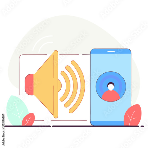 Vector illustration of a cell phone, smart speaker, and wireless microphone for hands-free voice communication.