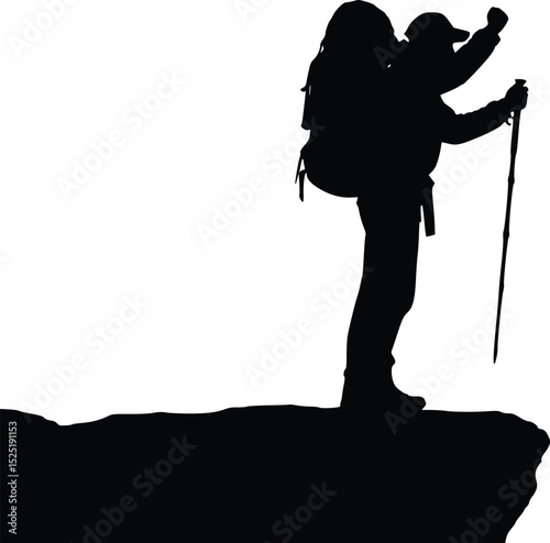 Dramatic Hiker Silhouette on Cliff Edge - Triumphant Pose