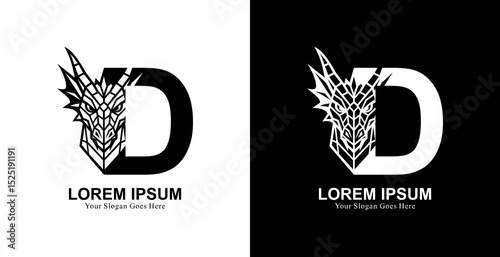 The logo design is in the form of a dragon head combined with the letter D