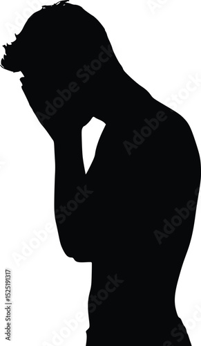 Emotional Silhouette of Person Covering Face - Despair Pose